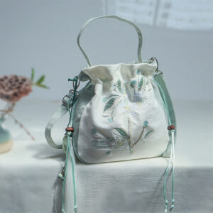 Embroidered Green Pear Blossom Canvas Tote Crossbody Bag Shoulder Bag Handbag