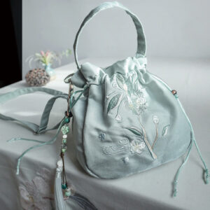 Embroidered Green Flower Blossom Leaves Canvas Tote Crossbody Bag Shoulder Bag Handbag