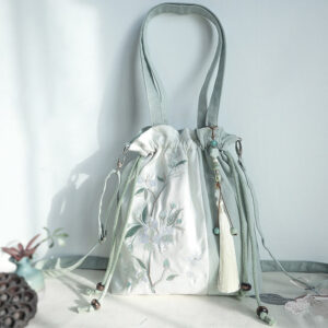 Embroidered Green Pear Blue Epiphyllum Canvas Tote Crossbody Bag Shoulder Bag Handbag