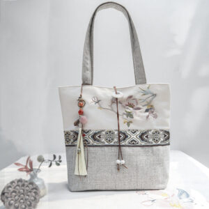 Magnolia Embroidery Canvas Polyester Shoulder Bag