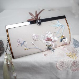 Magnolia Flower Double-sided Embroidery Large Capacity Cash Holder Wallet Shopping Purse