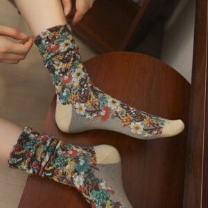 Ethnic Textured Floral Pattern Women's Micro Crew Cotton Socks