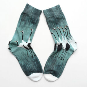 Casual White Crane Cotton Micro Crew Women's Socks