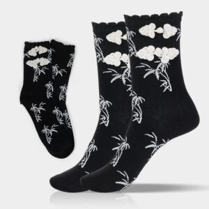 Chinese Frog-Button Design Jacquard Bamboo Pattern Micro Crew Women's Socks