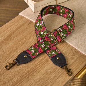 Bohemian Rose Red Flower Green Leaves Embroidery Adjustable Handbags Crossbody Shoulder Bag Purse Straps Replacement