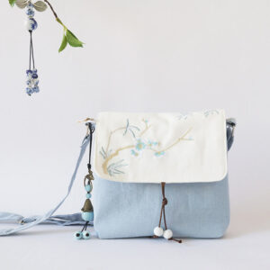 Handmade Embroidered Plum Flowers Canvas Crossbody Bag Shoulder Bag Handbag