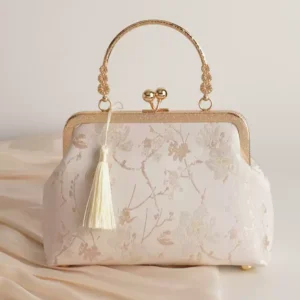 Light Jacquard Plum Blossom Kiss Lock Clutch Bag